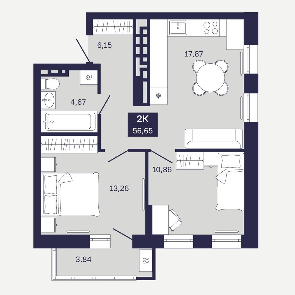 Планировка: Формат уточняется 56.6 м² в ЖК Дом на Ямской, Дом Обороны