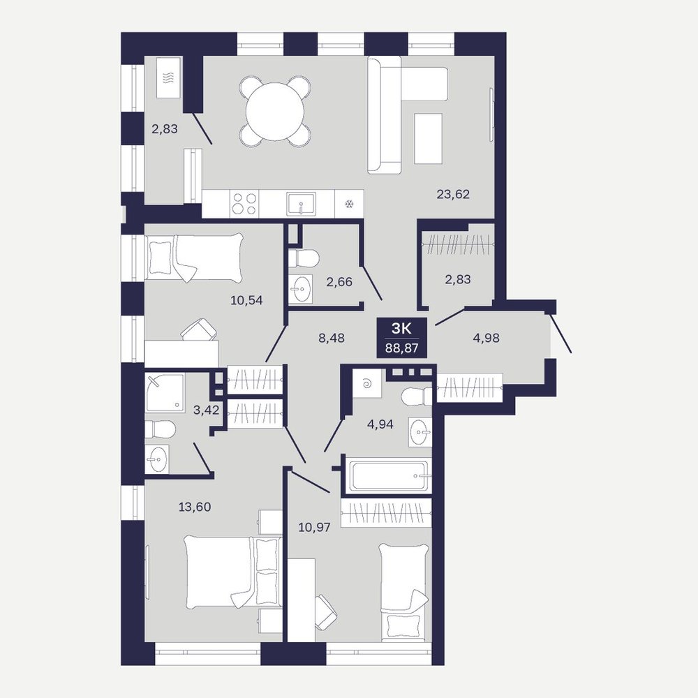 Планировка: Формат уточняется 88.9 м² в ЖК Дом на Ямской, Дом Обороны