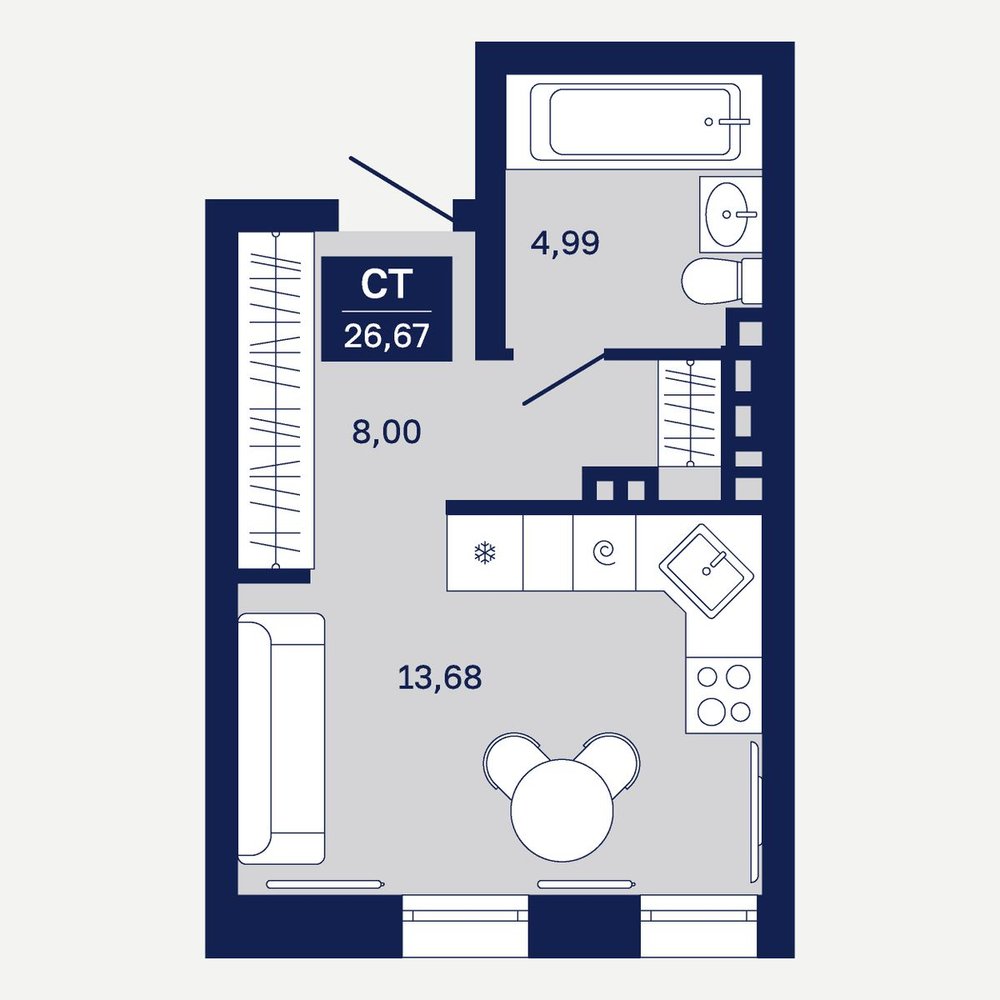 Планировка: Формат уточняется 26.7 м² в ЖК Дом на Ямской, Дом Обороны