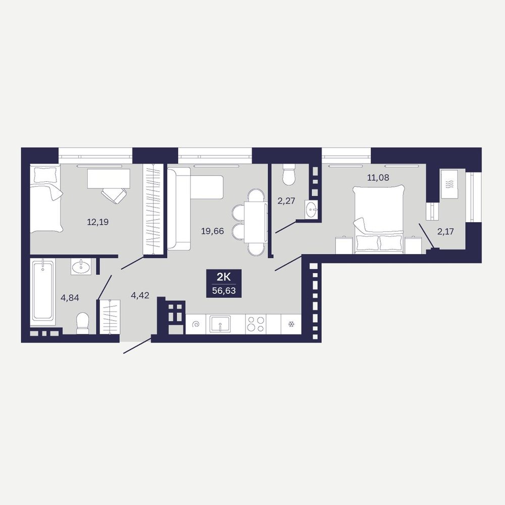 Планировка: Формат уточняется 56.6 м² в ЖК Дом на Ямской, Дом Обороны
