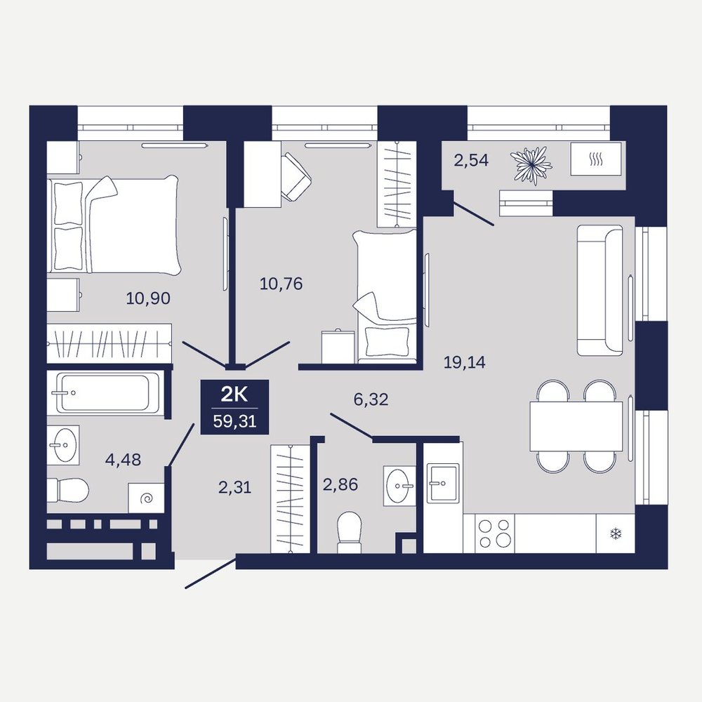 Планировка: Формат уточняется 59.3 м² в ЖК Дом на Ямской, Дом Обороны