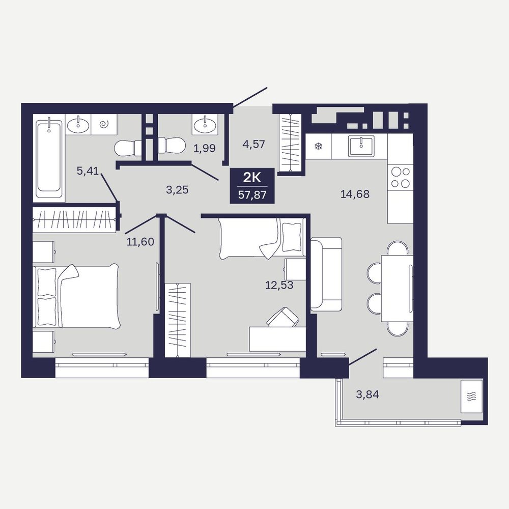 Планировка: Формат уточняется 57.9 м² в ЖК Дом на Ямской, Дом Обороны