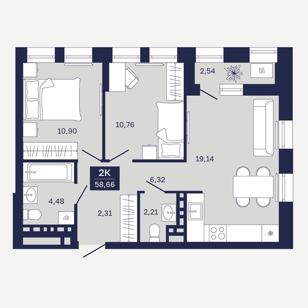 Планировка: Формат уточняется 58.7 м² в ЖК Дом на Ямской, Дом Обороны