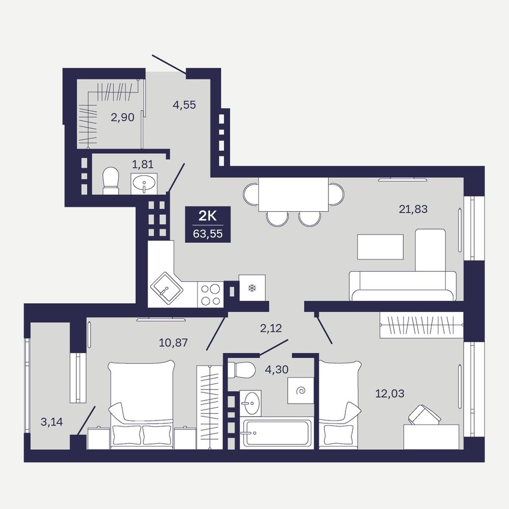 Планировка: Формат уточняется 63.5 м² в ЖК Дом на Ямской, Дом Обороны