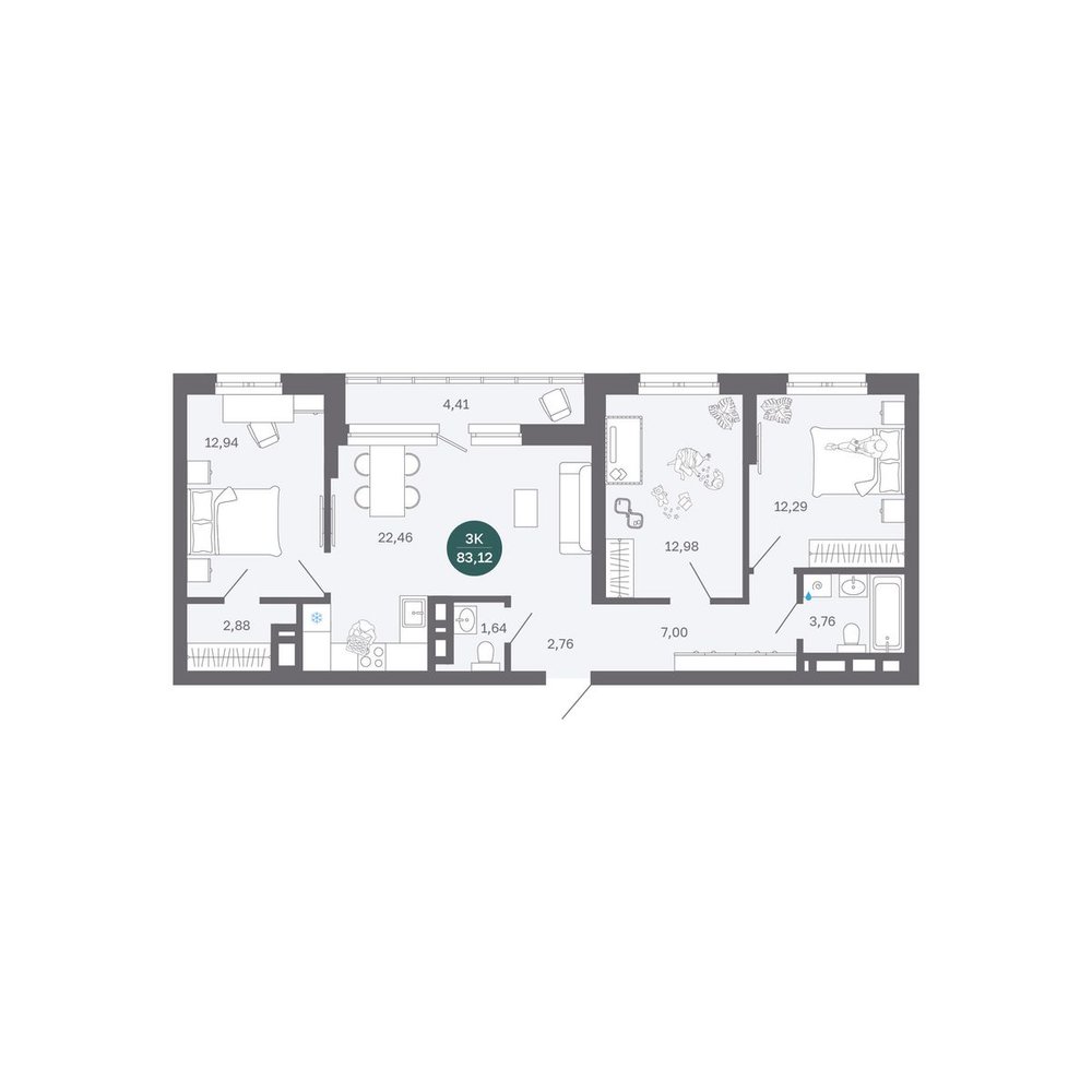Планировка: Формат уточняется 83.1 м² в ЖК Румянский, Центр: Студгородок