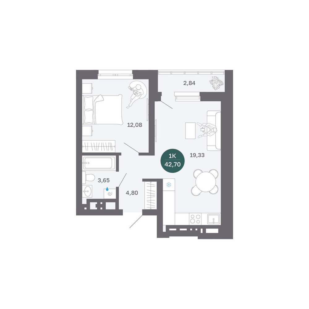 Планировка: Формат уточняется 42.7 м² в ЖК Румянский, Центр: Студгородок