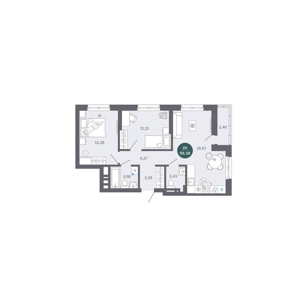 Планировка: Формат уточняется 59.4 м² в ЖК Румянский, Центр: Студгородок