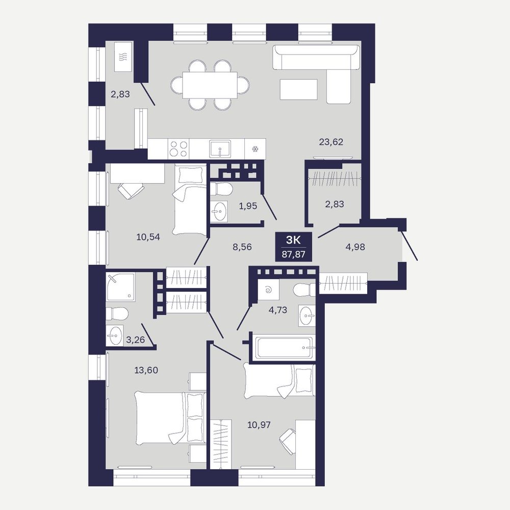 Планировка: Формат уточняется 87.9 м² в ЖК Дом на Ямской, Дом Обороны
