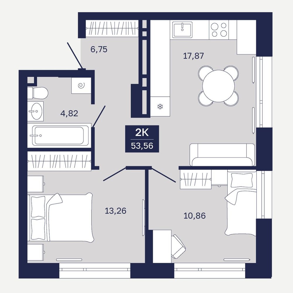 Планировка: Формат уточняется 53.6 м² в ЖК Дом на Ямской, Дом Обороны
