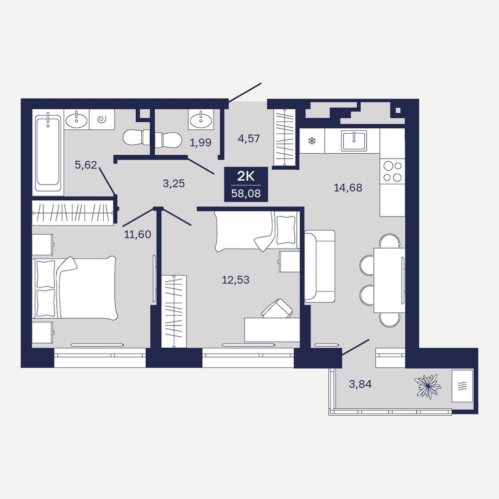 Планировка: Формат уточняется 58.1 м² в ЖК Дом на Ямской, Дом Обороны