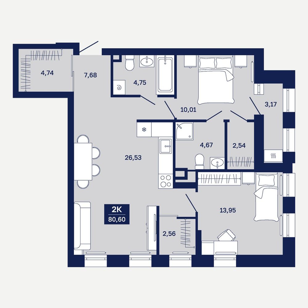 Планировка: Формат уточняется 80.6 м² в ЖК Дом на Ямской, Дом Обороны