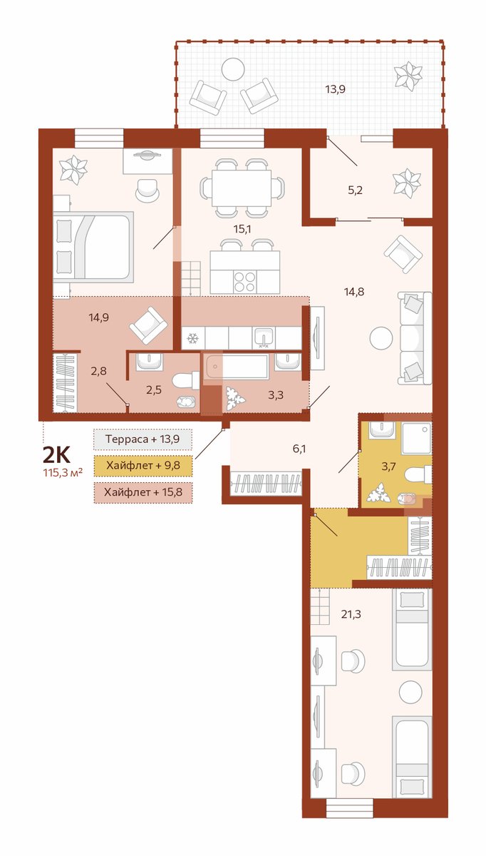 Планировка: Евротрешка 89.7 м² в ЖК Новатор, Центр: КПД