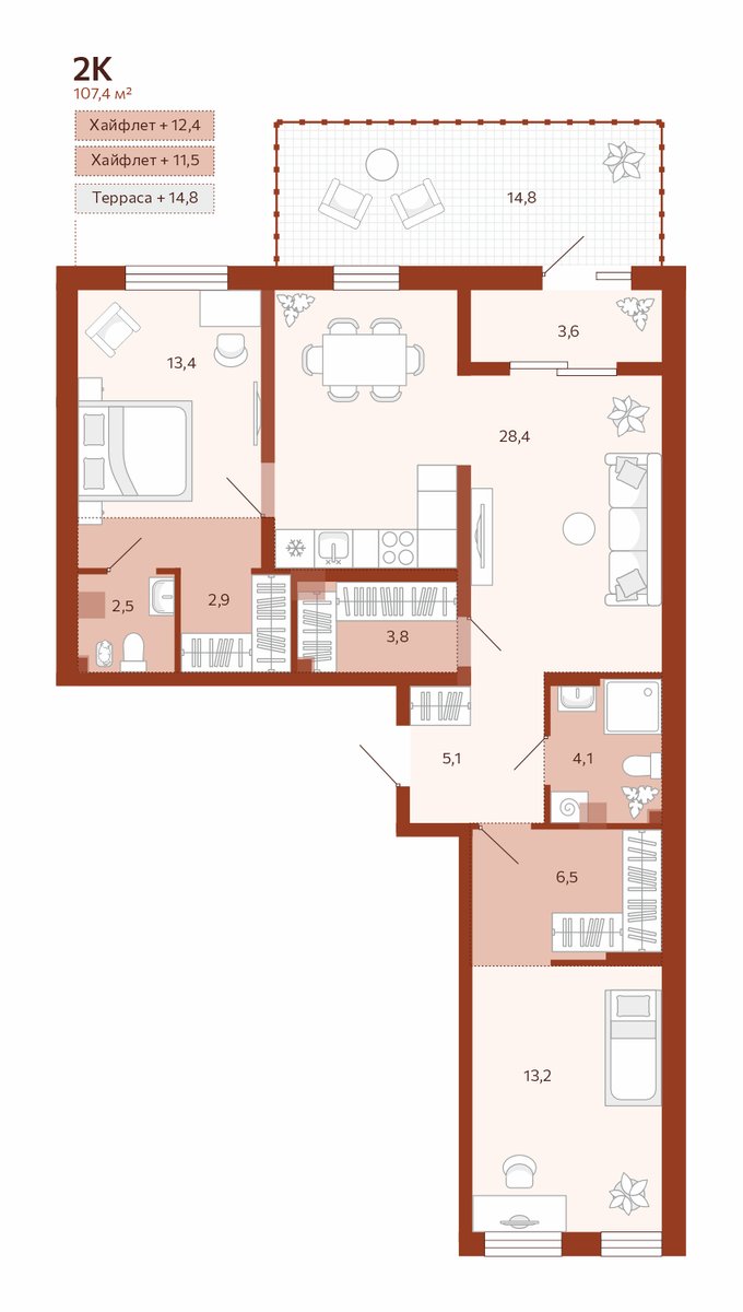 Планировка: Евротрешка 83.4 м² в ЖК Новатор, Центр: КПД