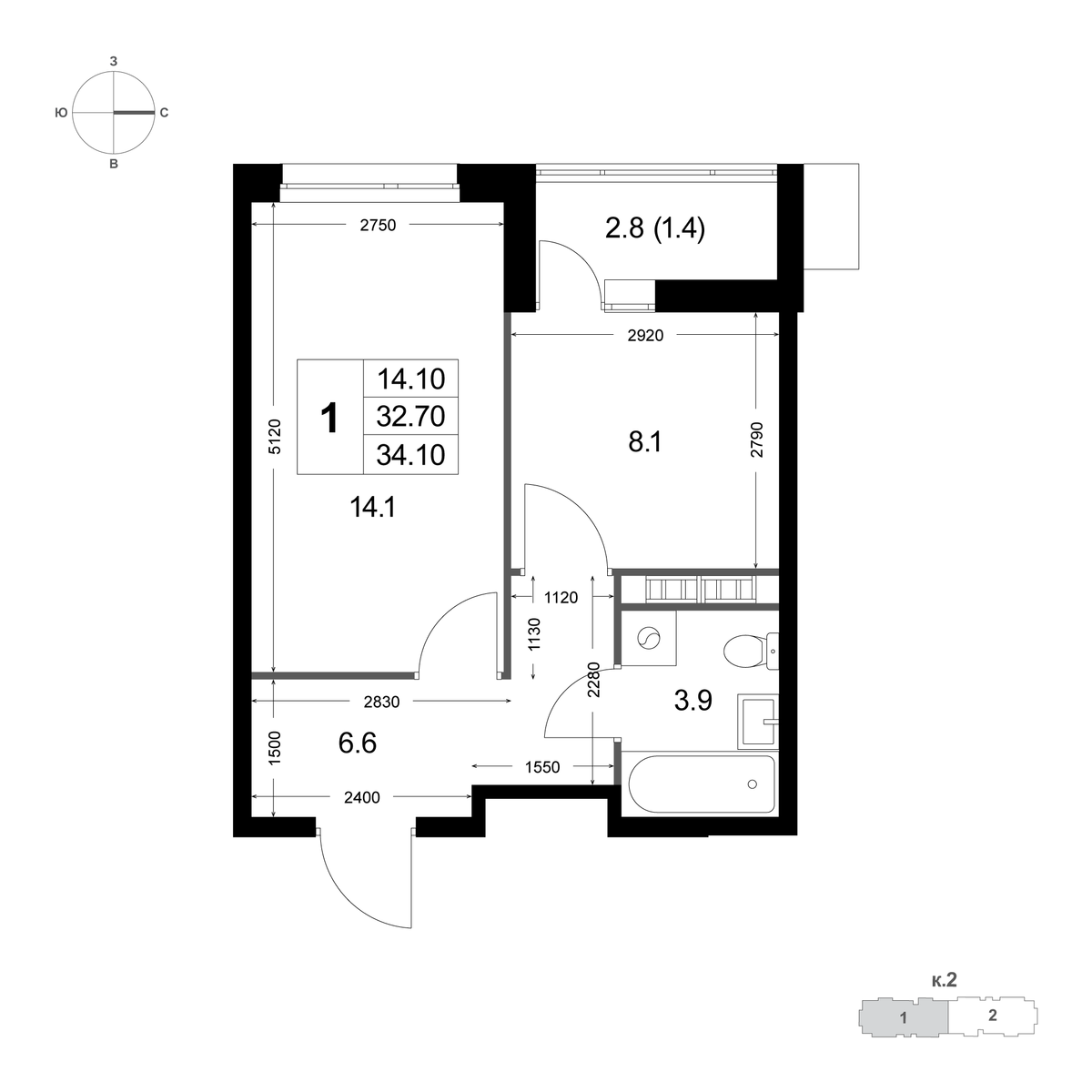 Планировка 1-комн.
