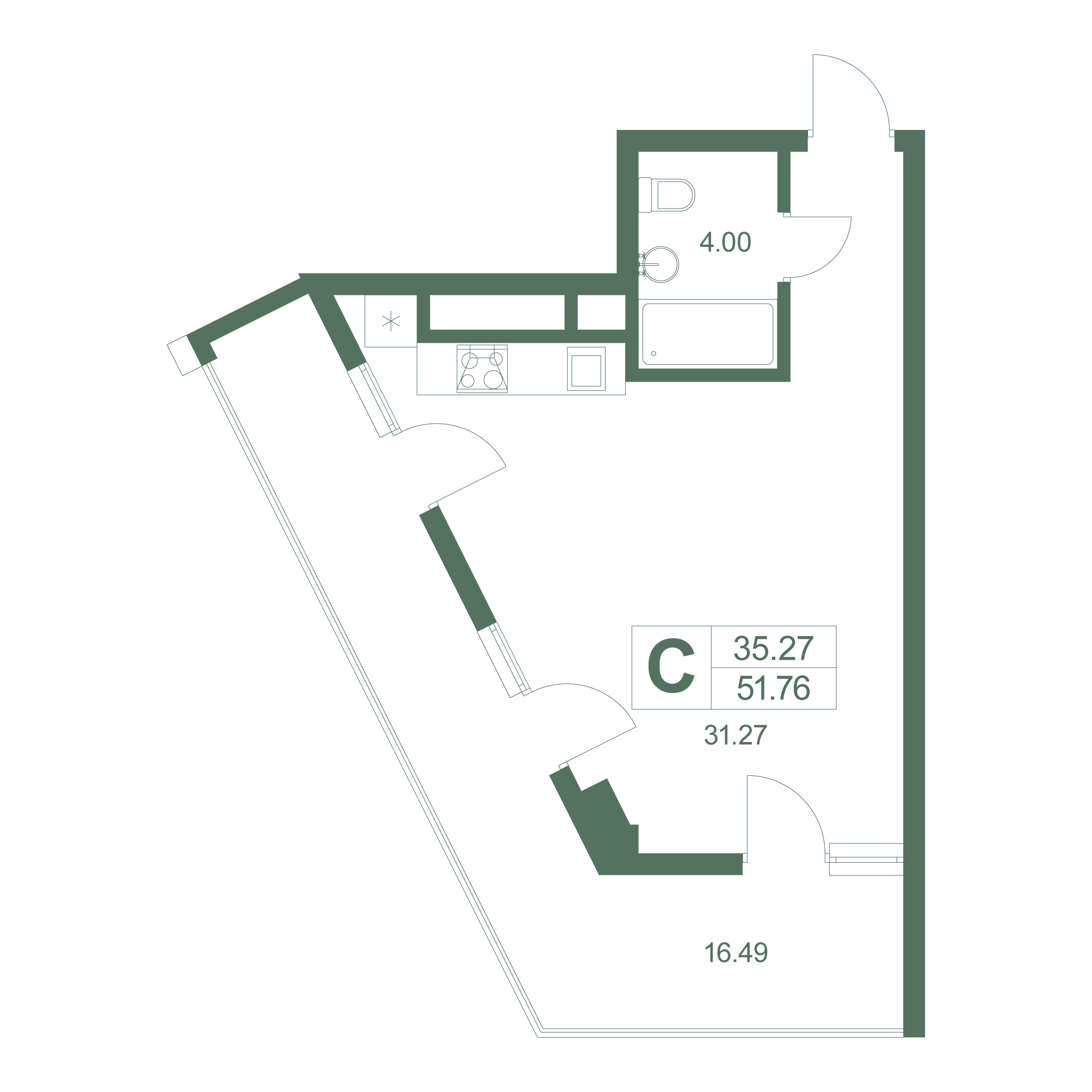 Студия, 51.2 м² · Резиденция Дарсан