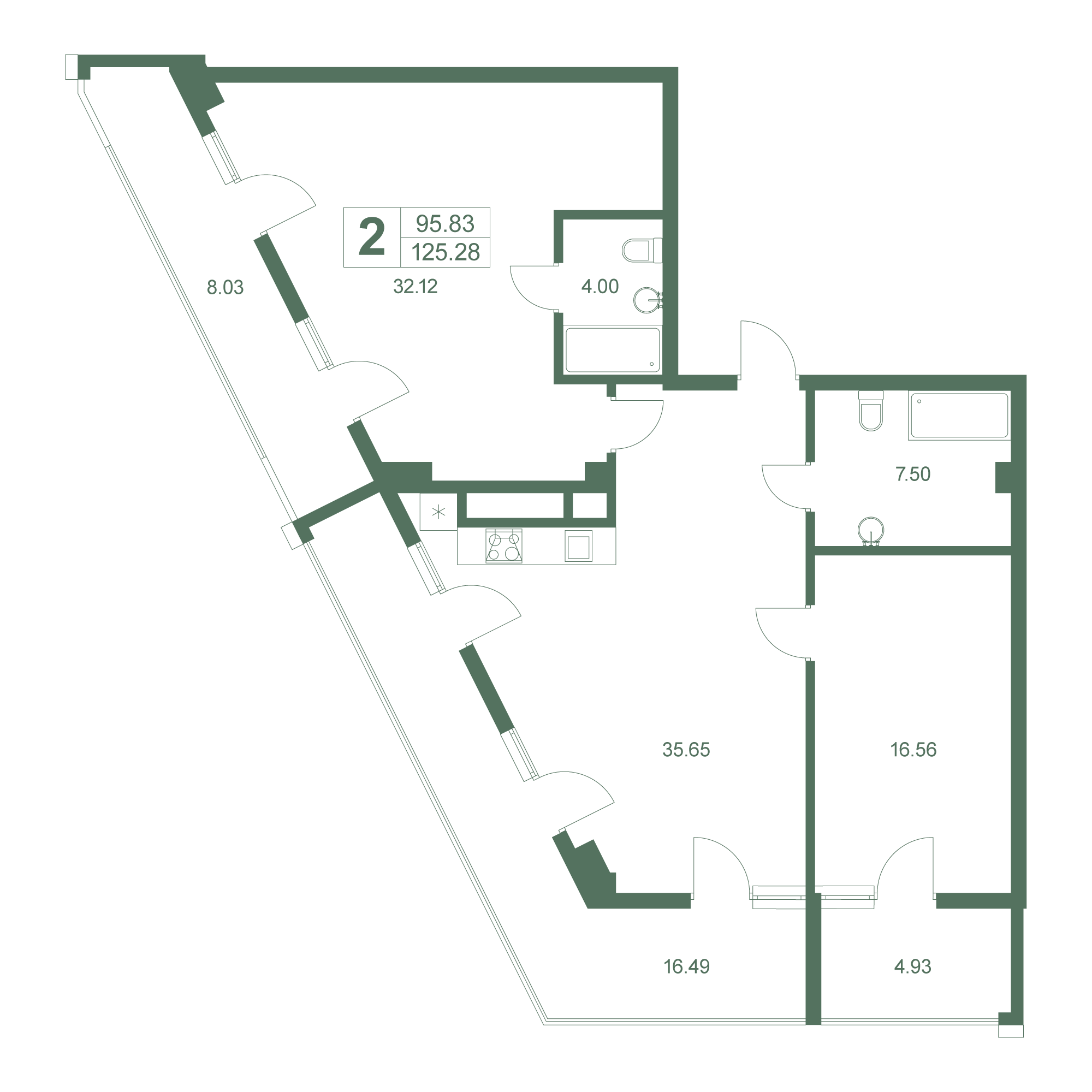 2-к, 127.6 м² · Резиденция Дарсан