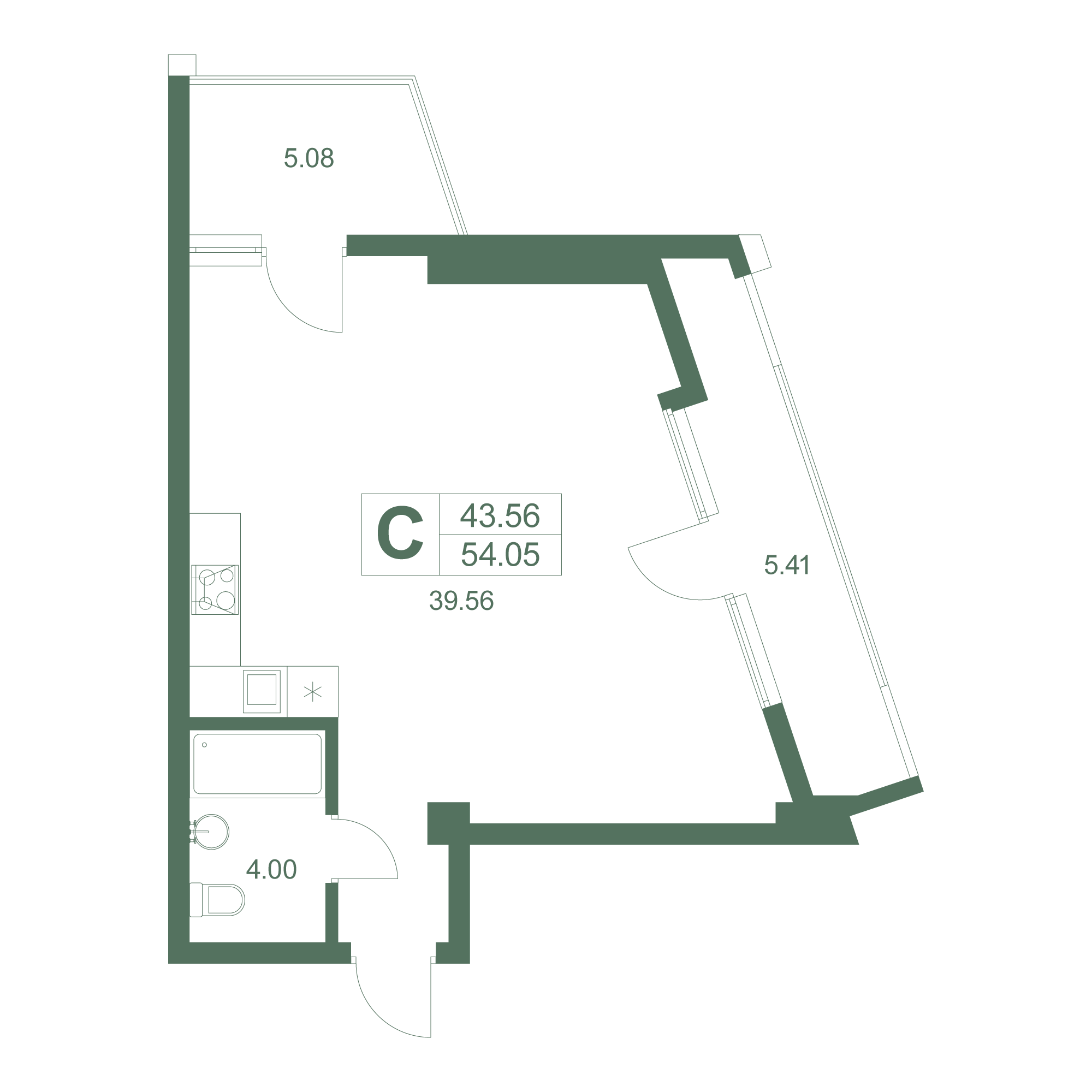 Студия, 54.9 м² · Резиденция Дарсан
