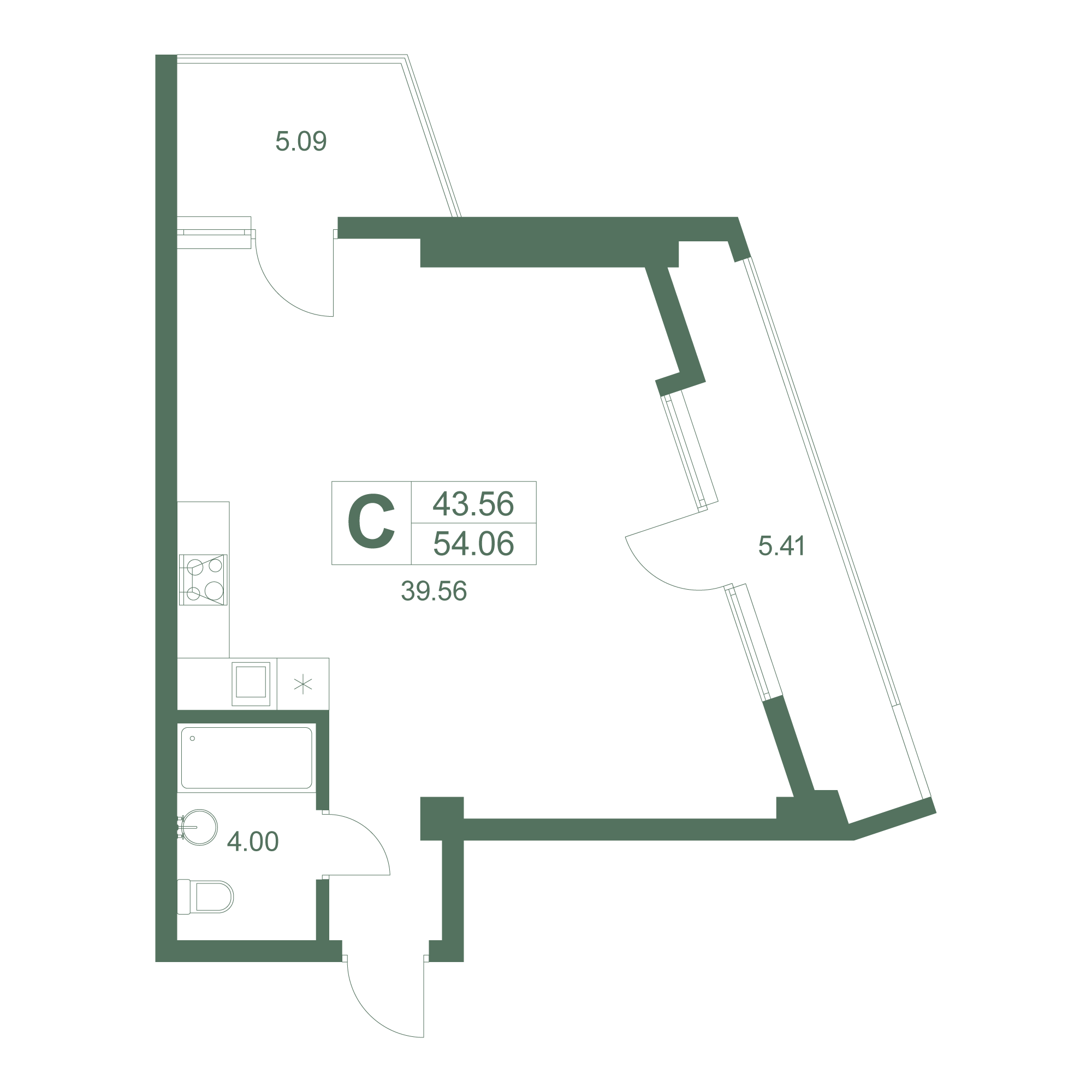 Студия, 55.3 м² · Резиденция Дарсан