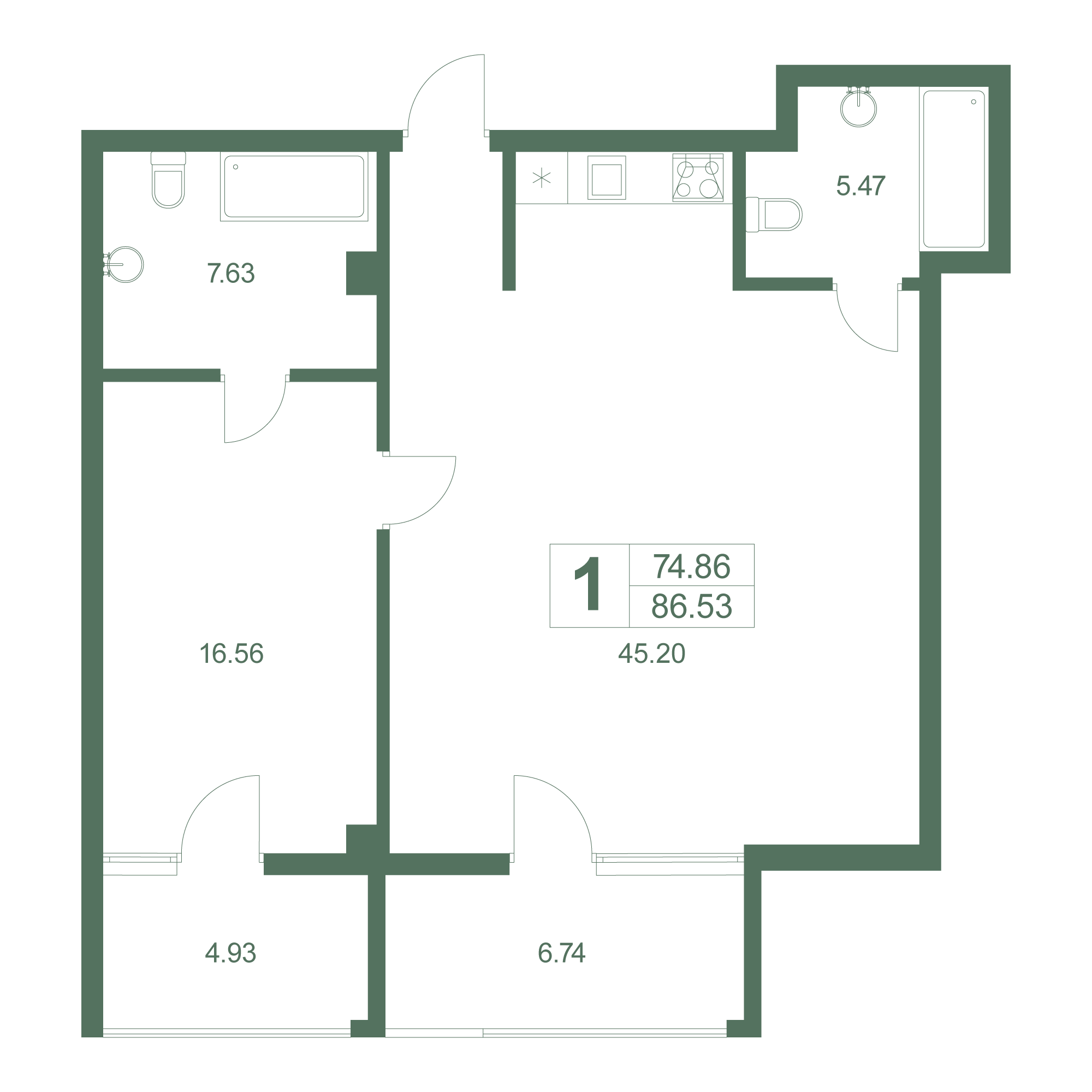 1-к, 88.6 м² · Резиденция Дарсан