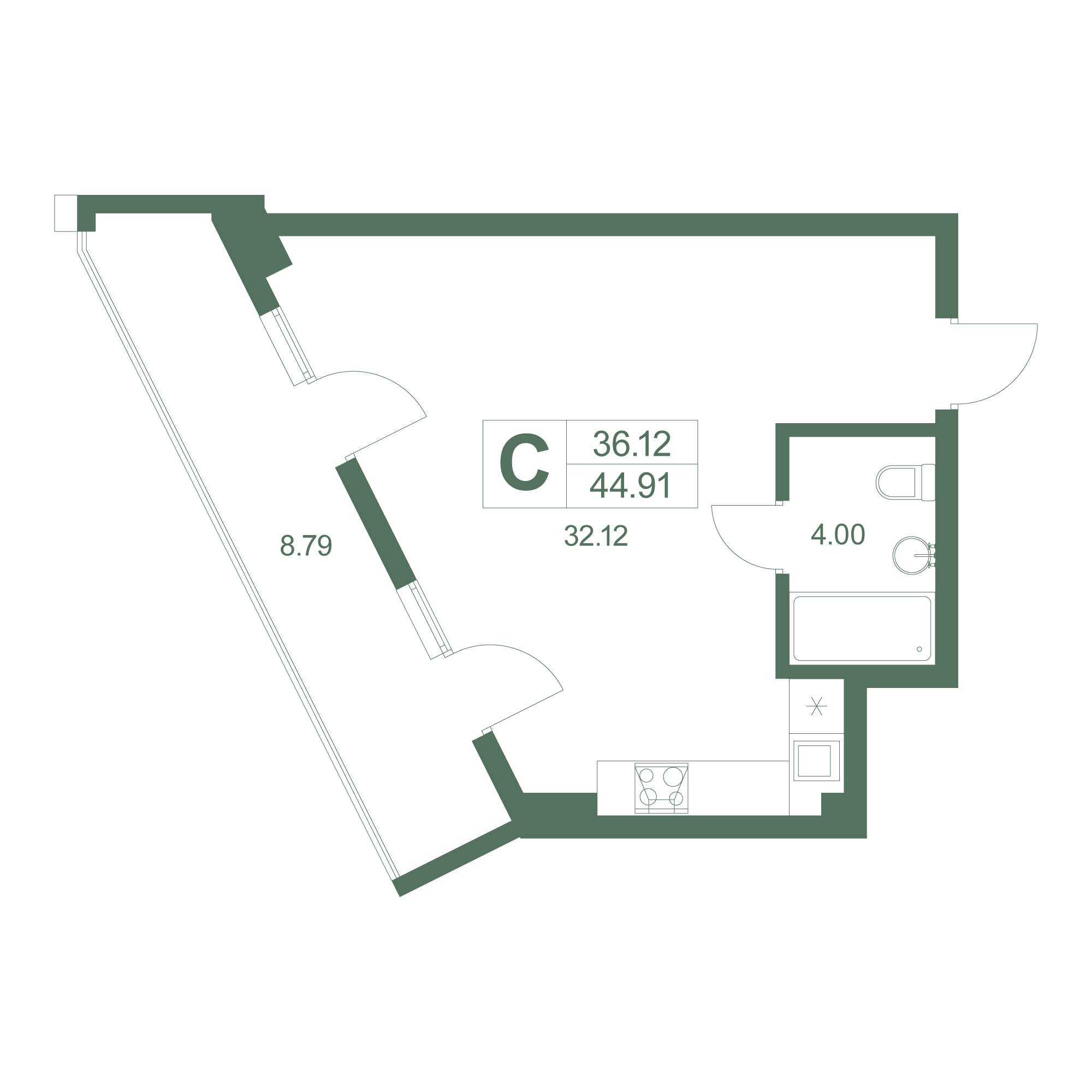 Студия, 44.7 м² · Резиденция Дарсан
