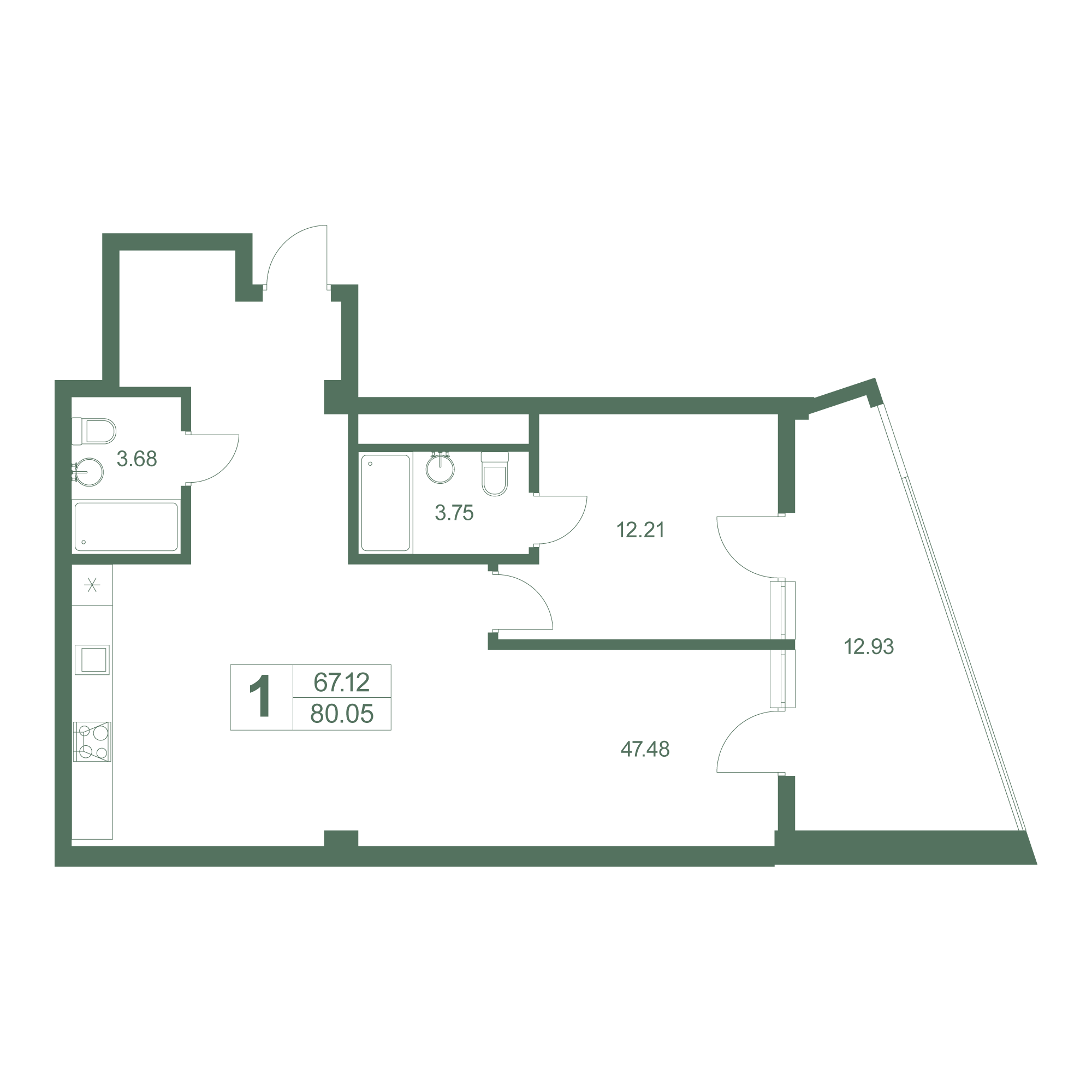1-к, 82.7 м² · Резиденция Дарсан