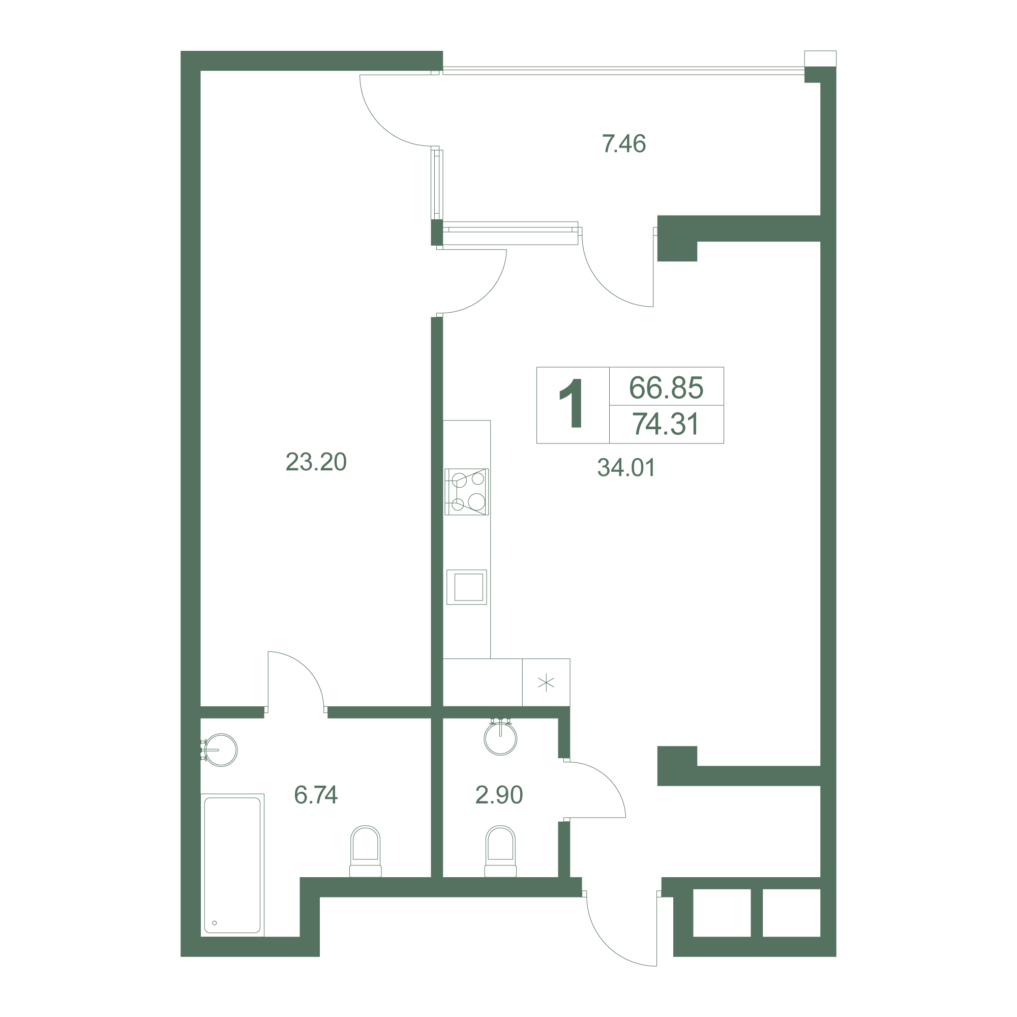 1-к, 75.6 м² · Резиденция Дарсан