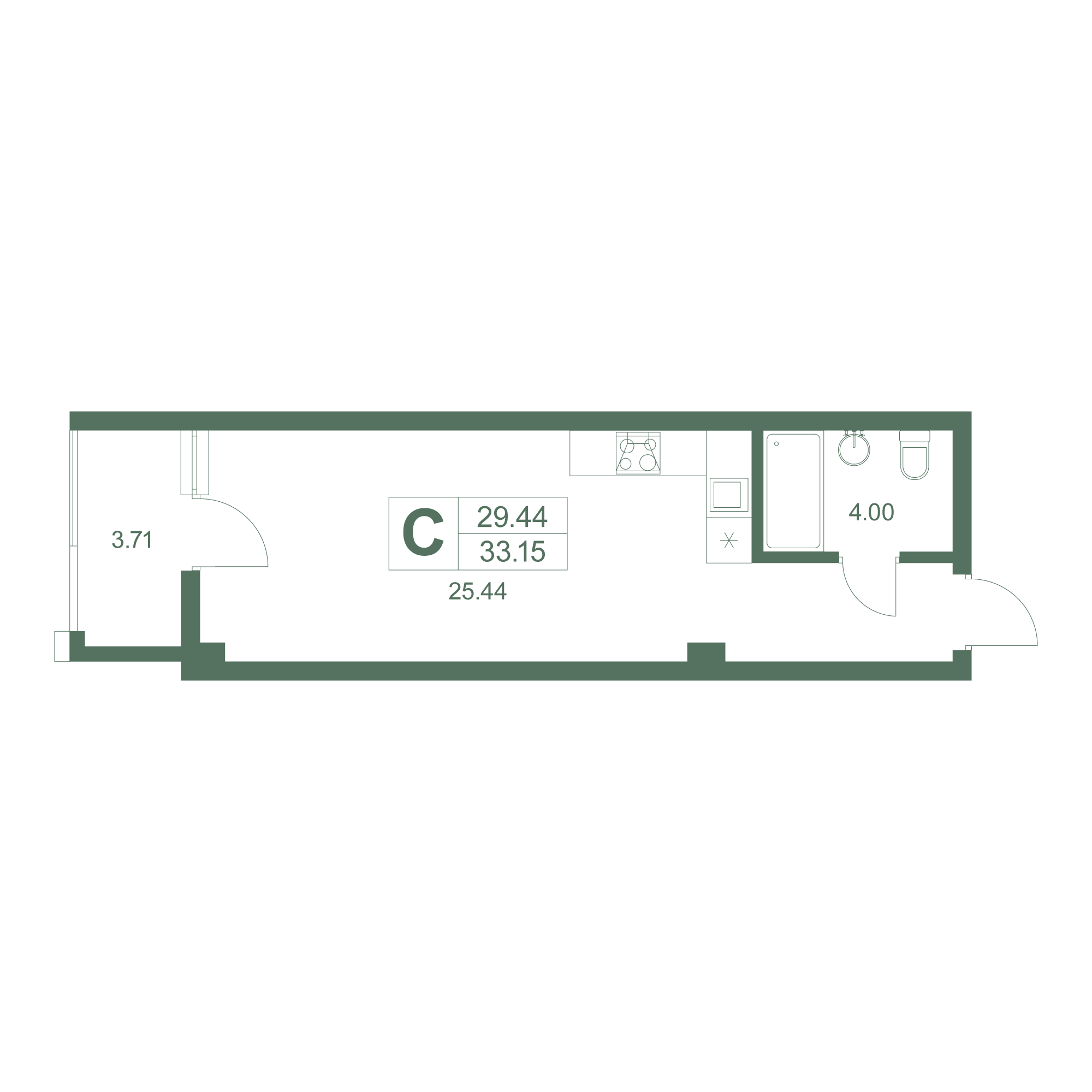 Студия, 33.5 м² · Резиденция Дарсан