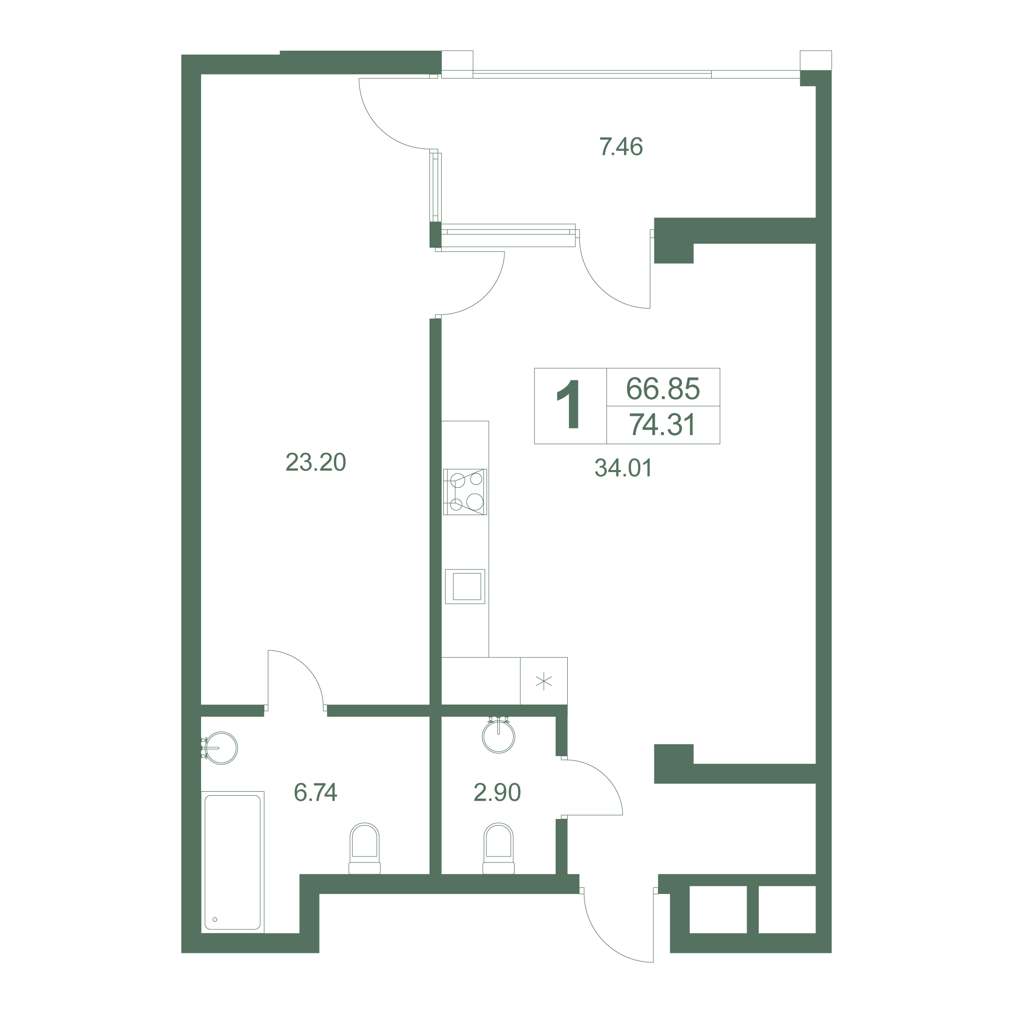 1-к, 75.3 м² · Резиденция Дарсан