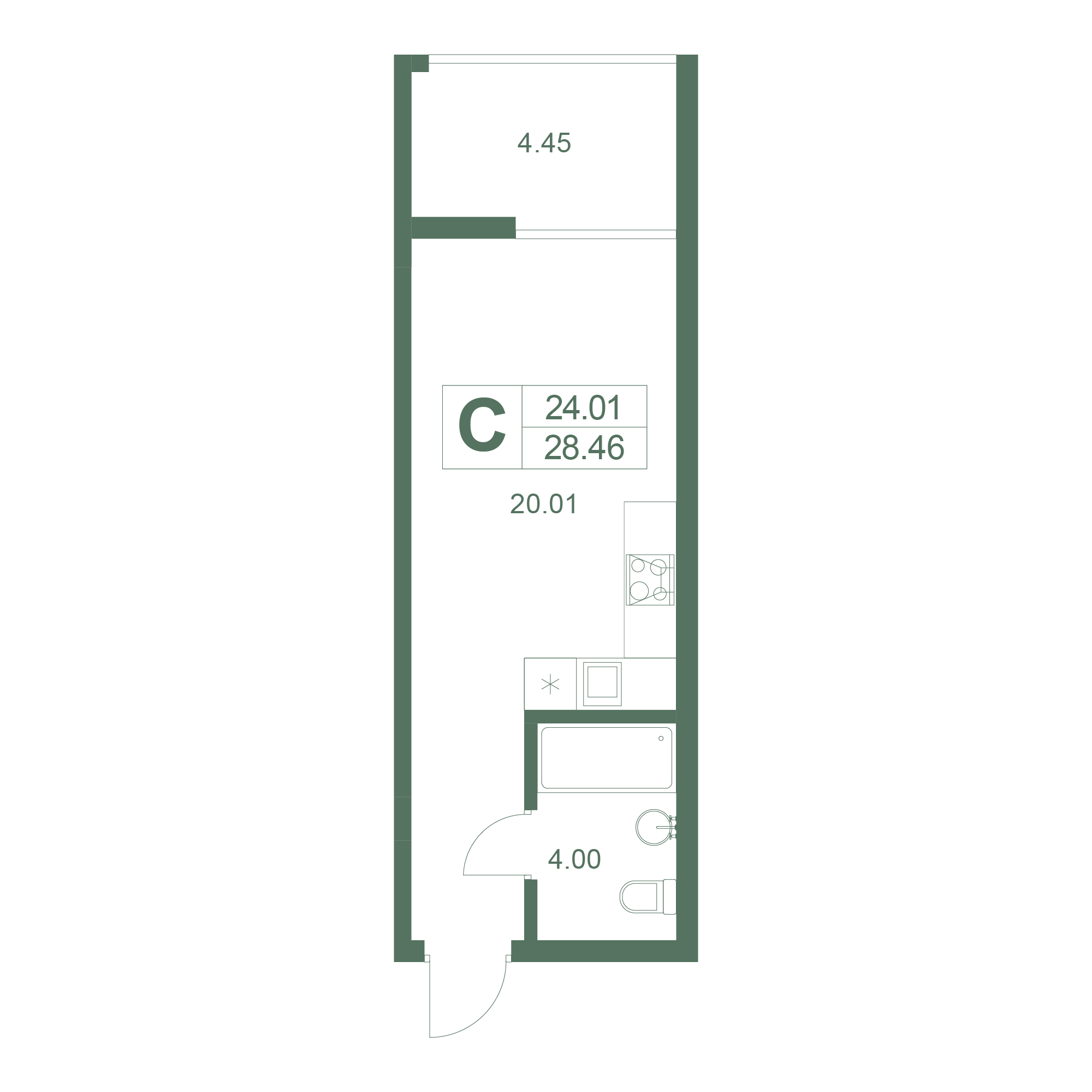 Студия, 28.46 м² · Резиденция Дарсан