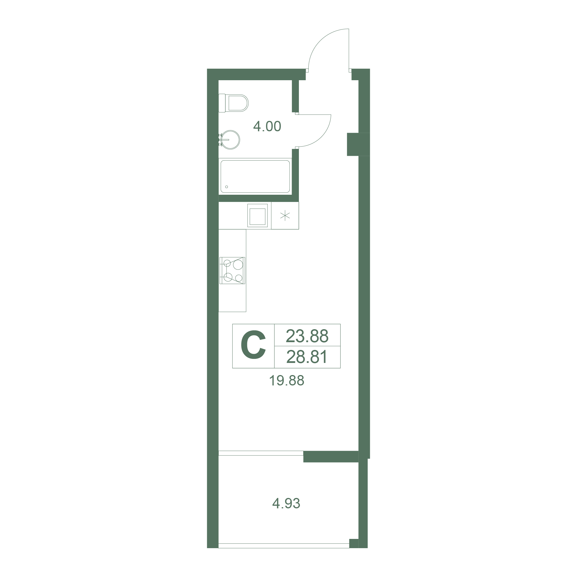 Студия, 28.81 м² · Резиденция Дарсан