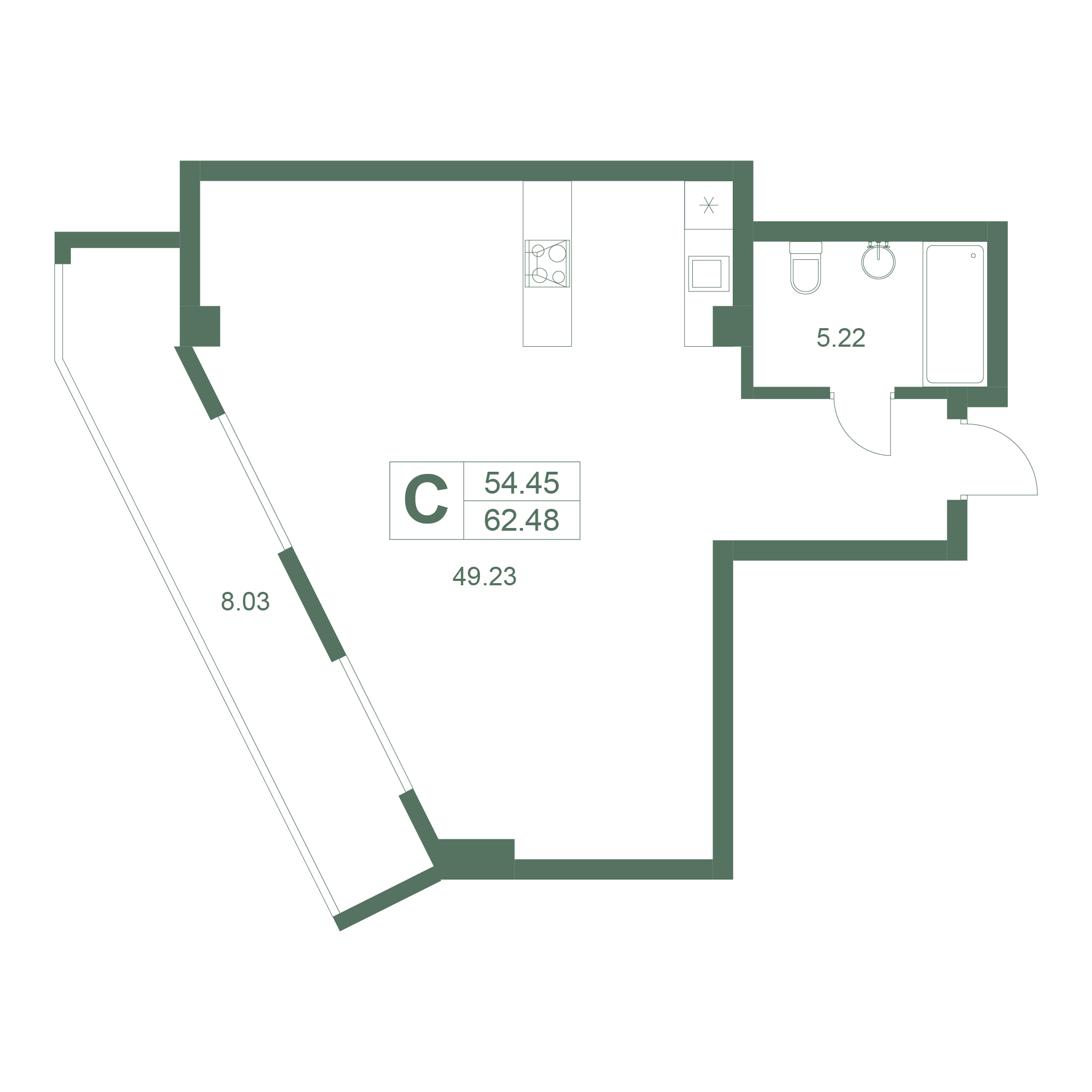 Студия, 62.48 м² · Резиденция Дарсан