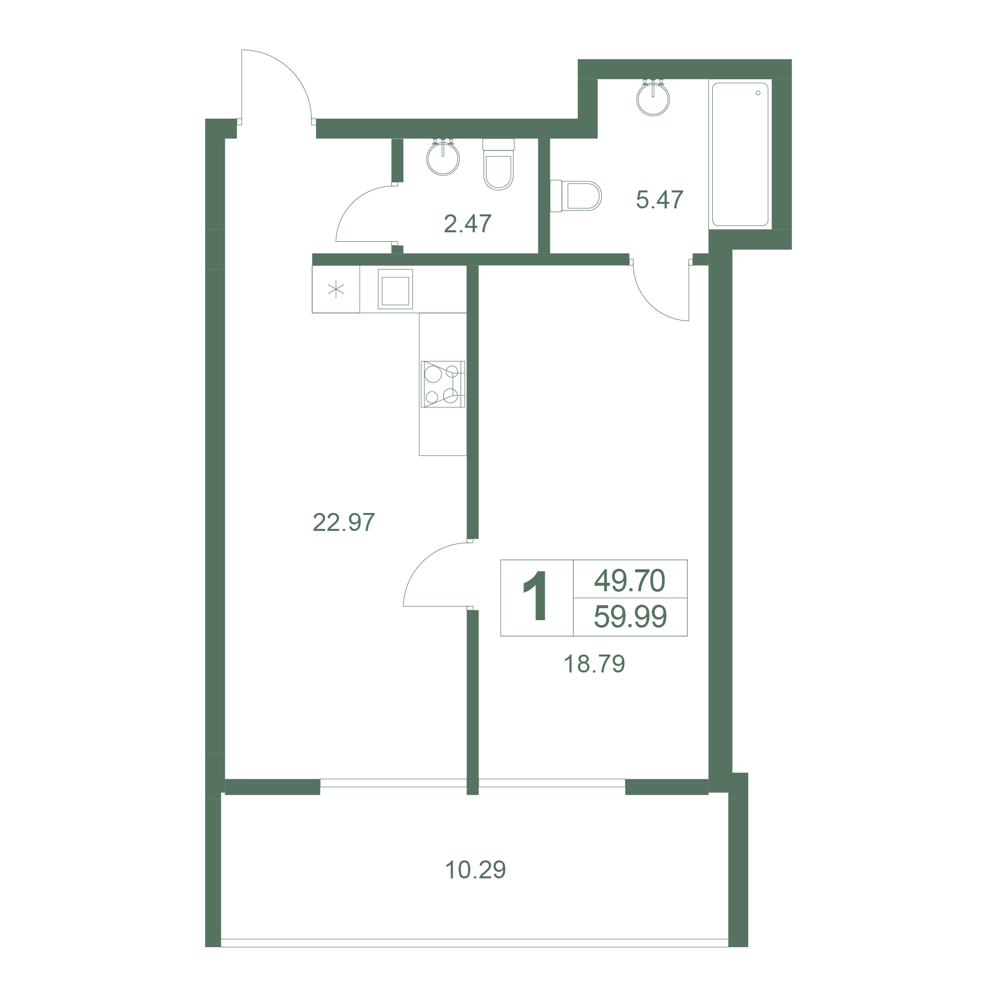 1-к, 59.99 м² · Резиденция Дарсан