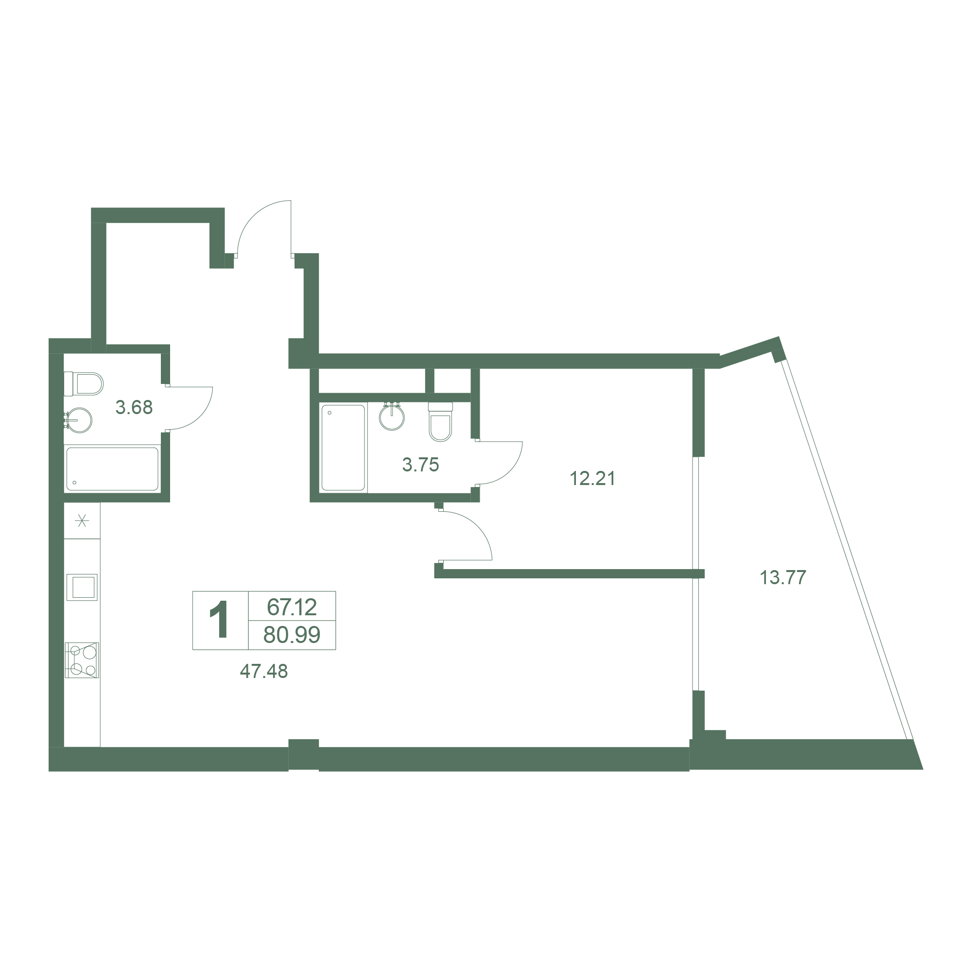 1-к, 80.89 м² · Резиденция Дарсан