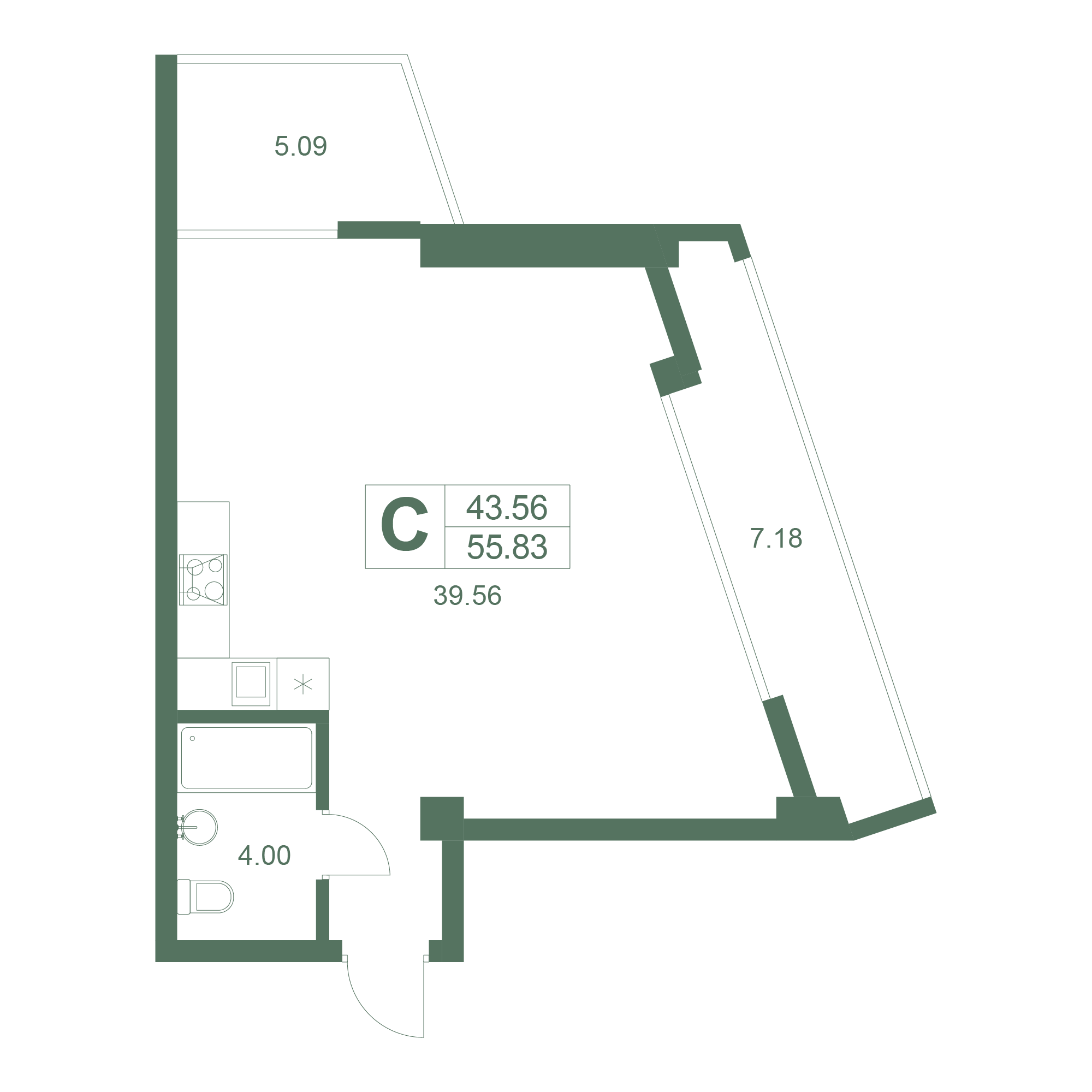 Студия, 55.83 м² · Резиденция Дарсан