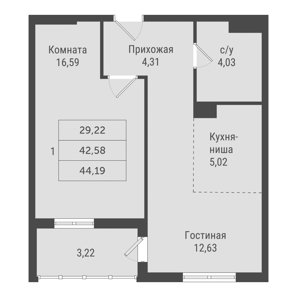 Планировка 1-комн. 1