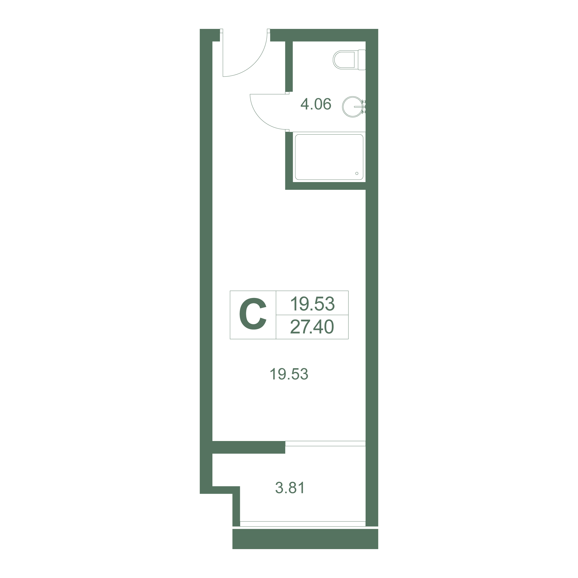 Студия, 27.4 м² · Резиденция Дарсан