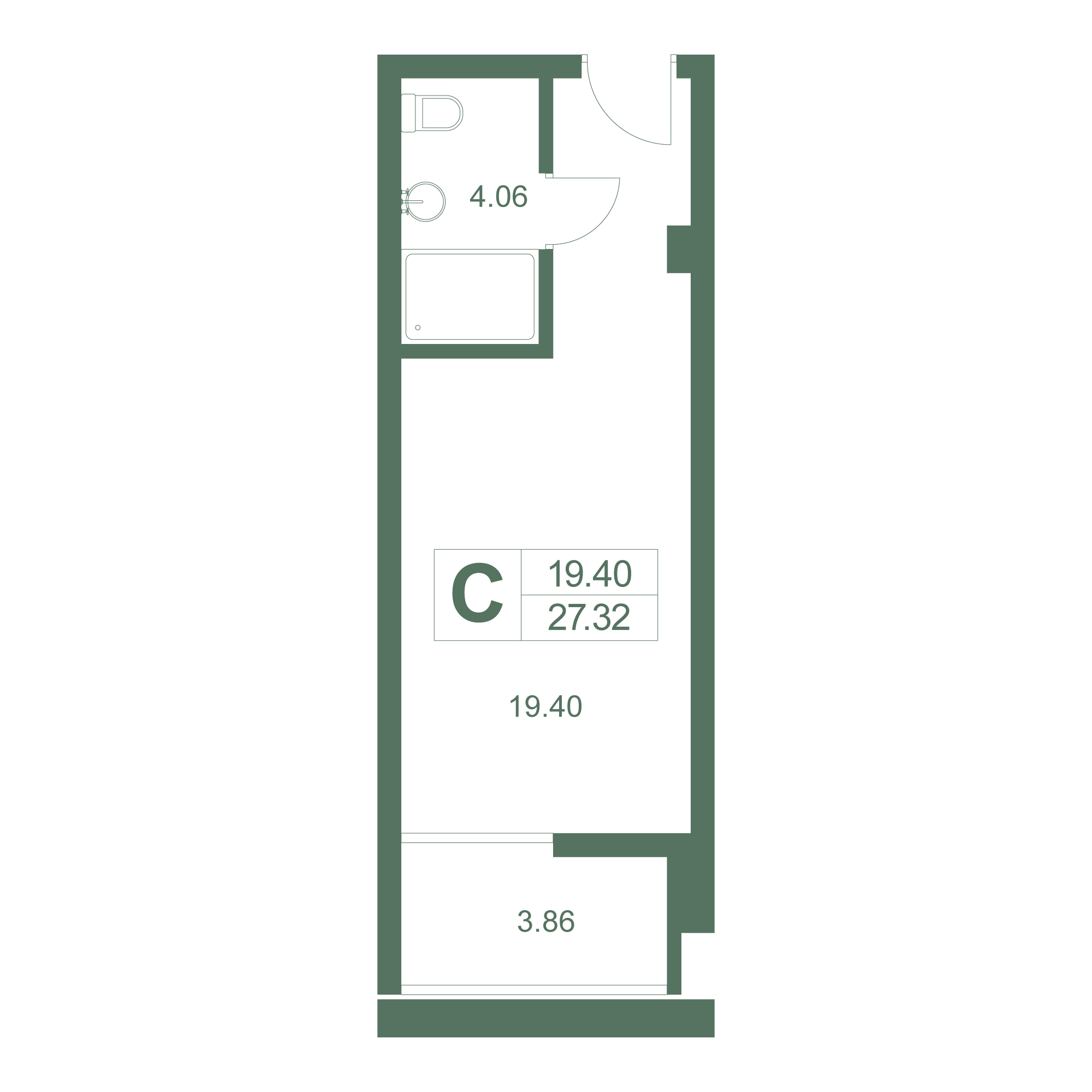 Студия, 27.32 м² · Резиденция Дарсан