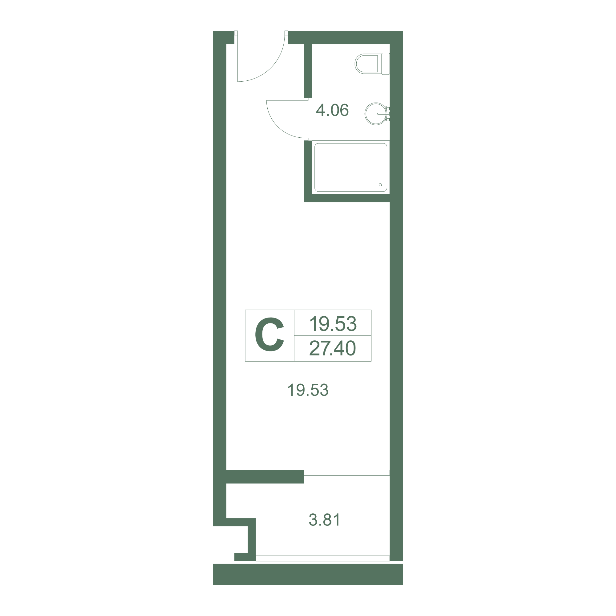 Студия, 27.4 м² · Резиденция Дарсан