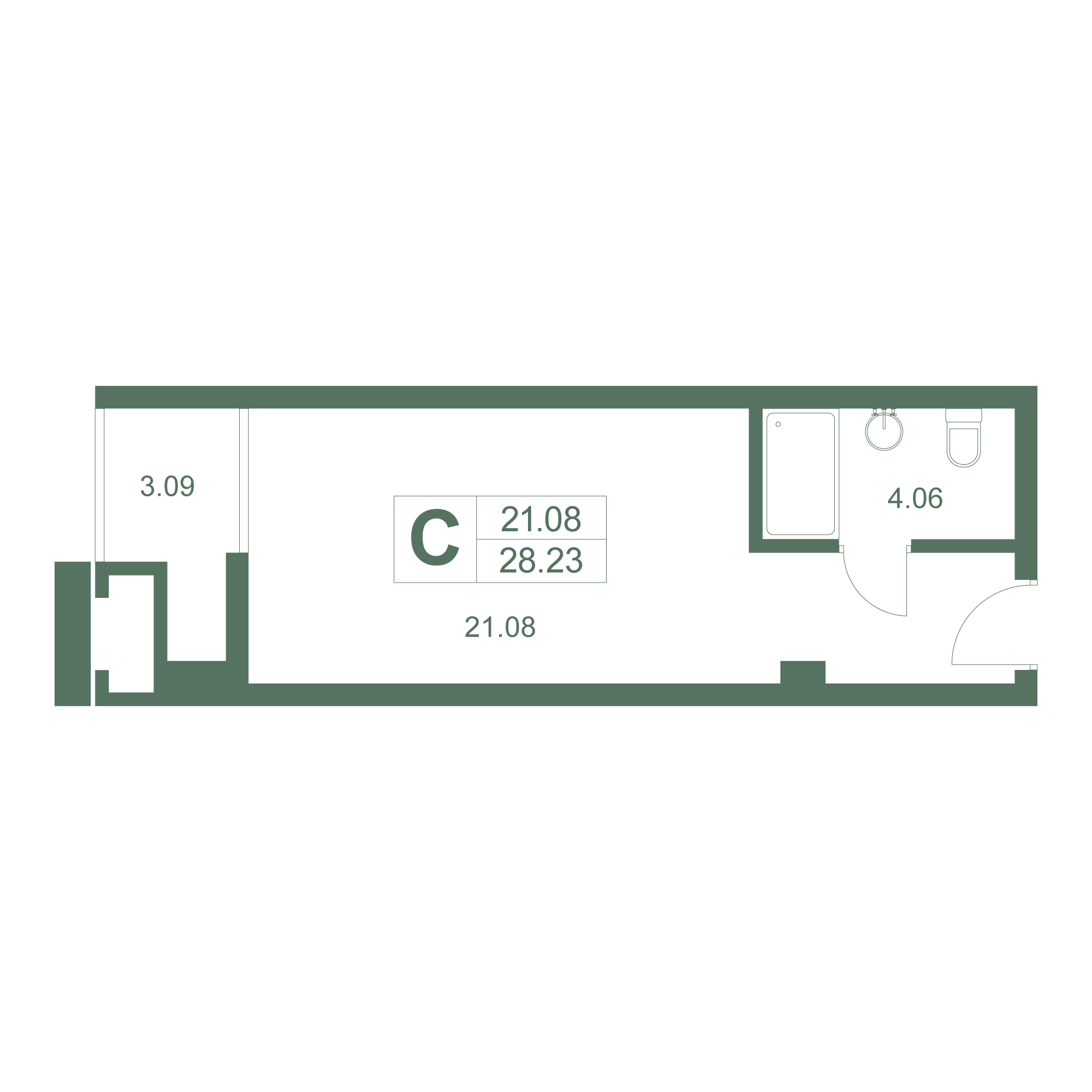 Студия, 28.23 м² · Резиденция Дарсан