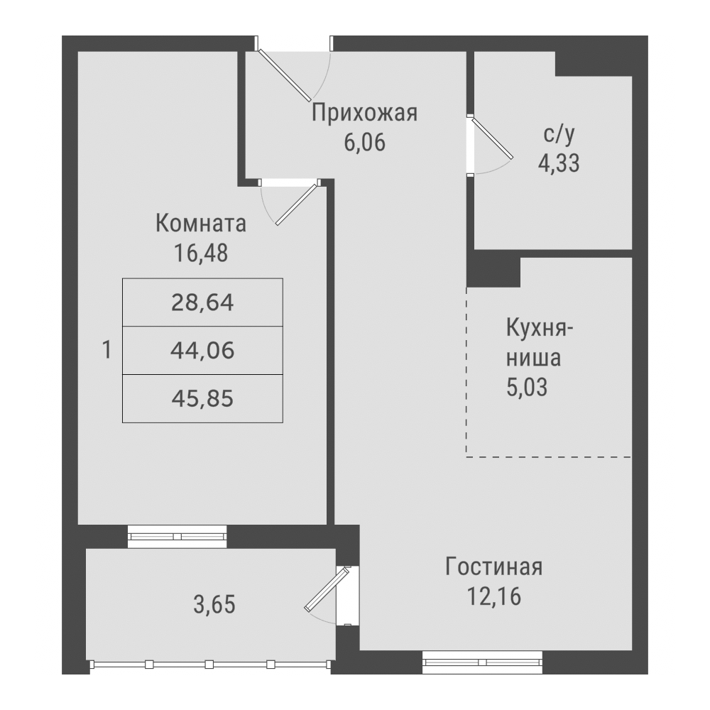 Планировка 1-комн. 1