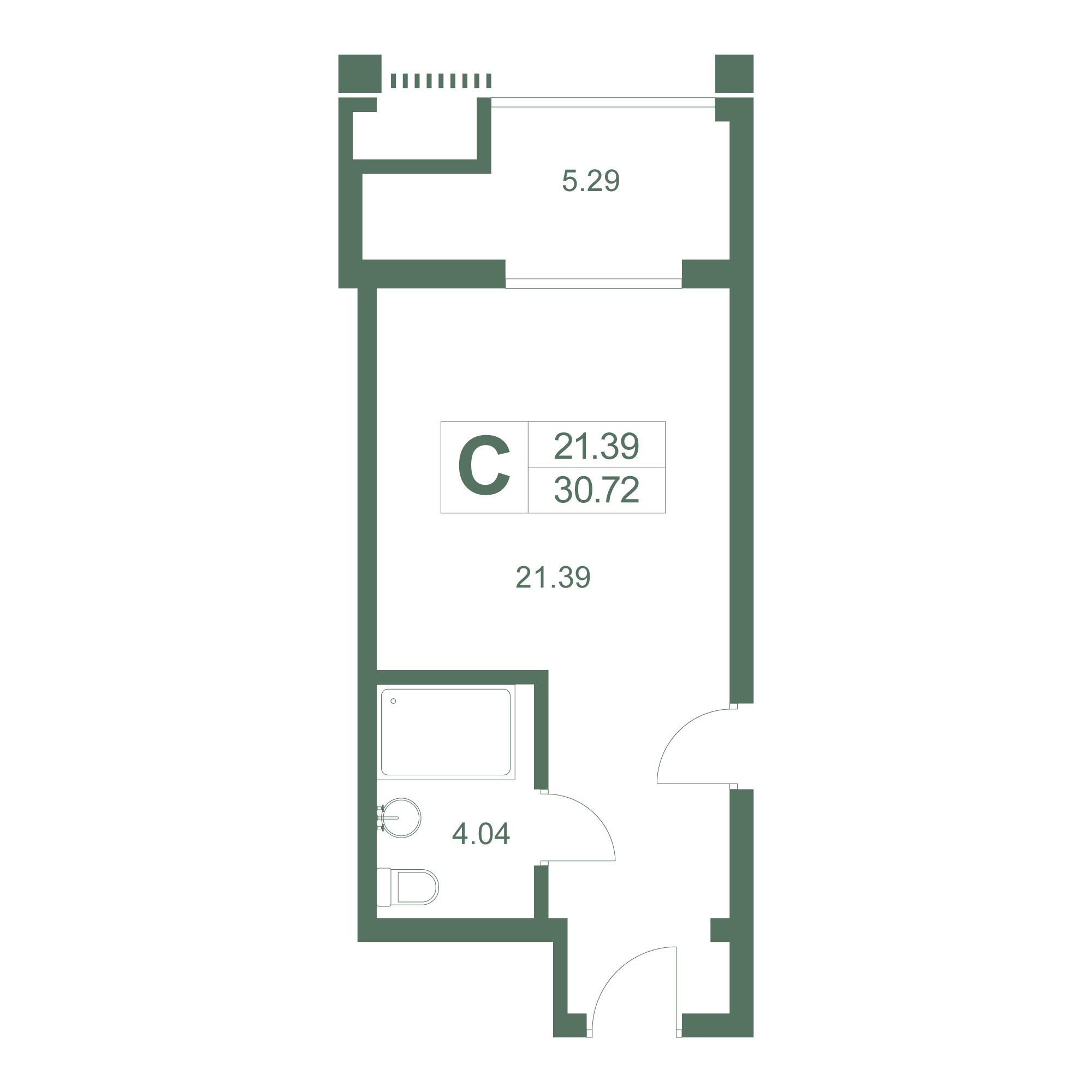 Студия, 30.72 м² · Резиденция Дарсан
