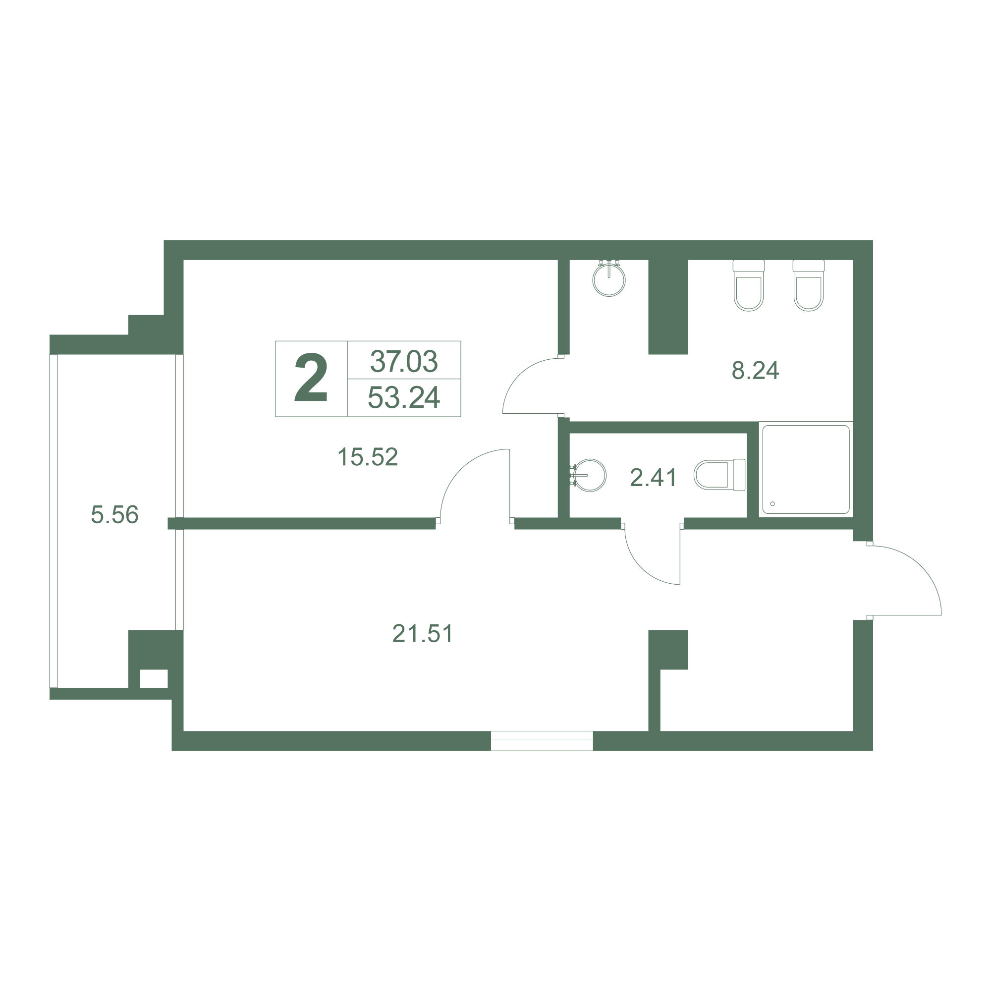 Студия, 53.24 м² · Резиденция Дарсан